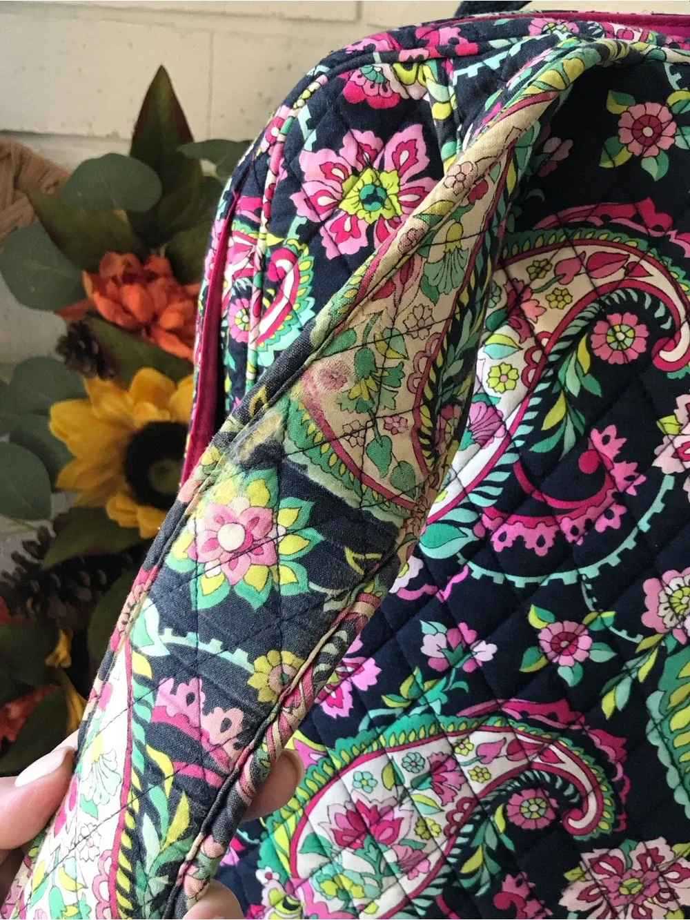 Vera Bradley Petal Paisley Campus Backpack Padded Laptop Zip Pocket Pink Blue